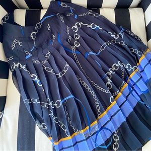 Ann Taylor Ribbon Chain Nautical Navy Pleated Skirt